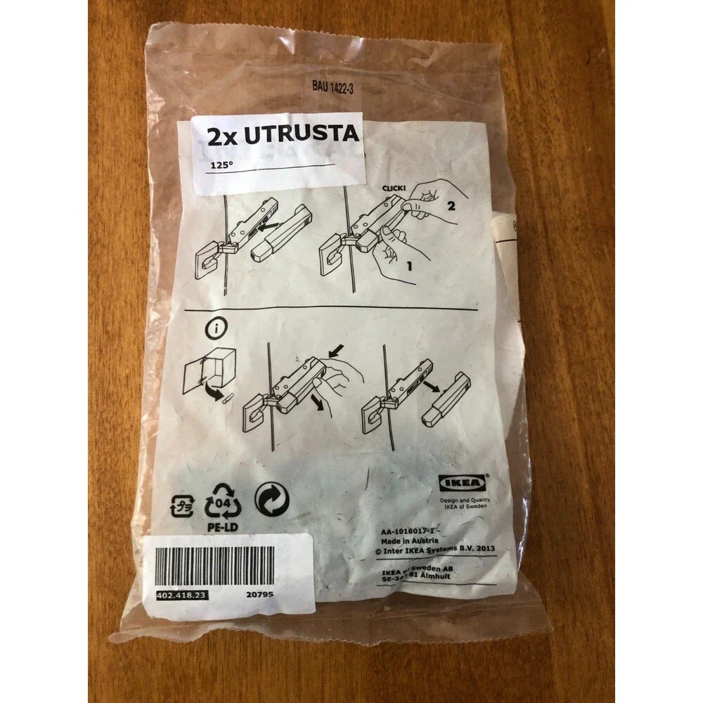 IKEA UTRUSTA Hinge 125° 2 Pack 402.418.23 Silver Soft Closing NEW